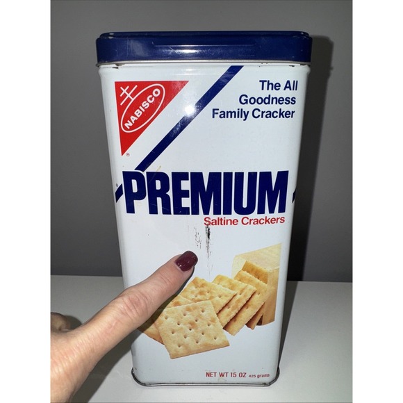 VTG Nabisco Premium Saltine Crackers 15oz. Tin Canister Dark Blue Lid 1978 - Picture 2 of 8